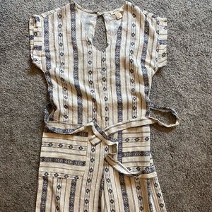 White & Navy Blue Patterned Jumpsuit Size S